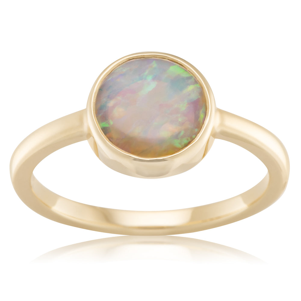 9k Yellow Gold Opal Bezel Set Round Ring