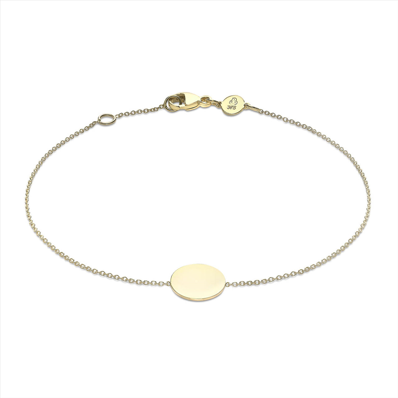 9K Yellow Gold 10mm Disc Adjustable Bracelet 18cm-19cm