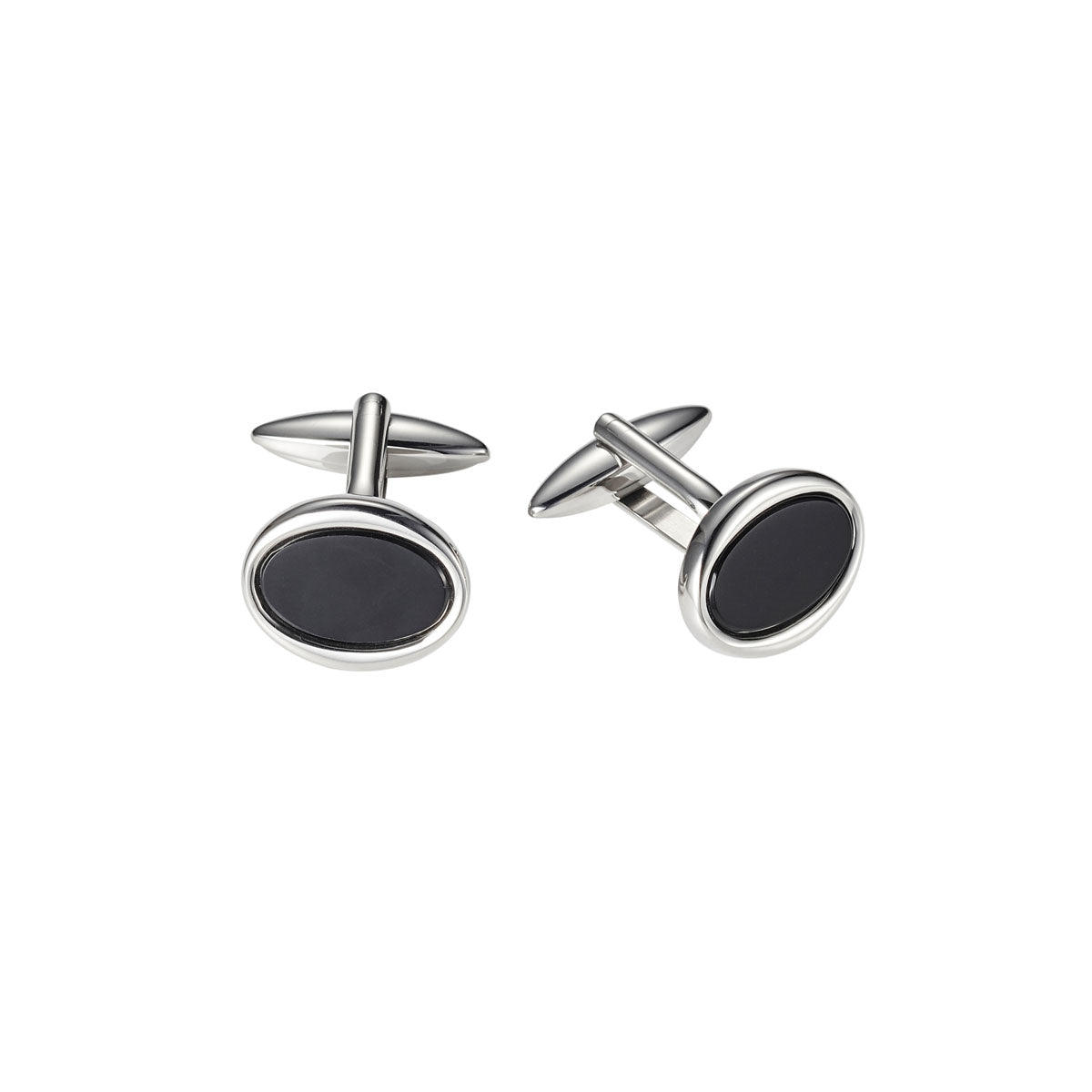 Stainless Steel/Onyx oval Cufflinks